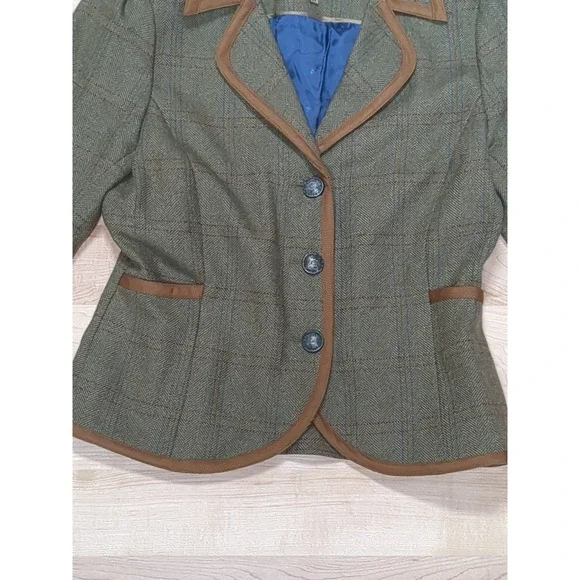 Dubarry Wool Tweed Equestrian Herringbone Blazer Jacket 3/4‎ Sleeve Green Tan 36